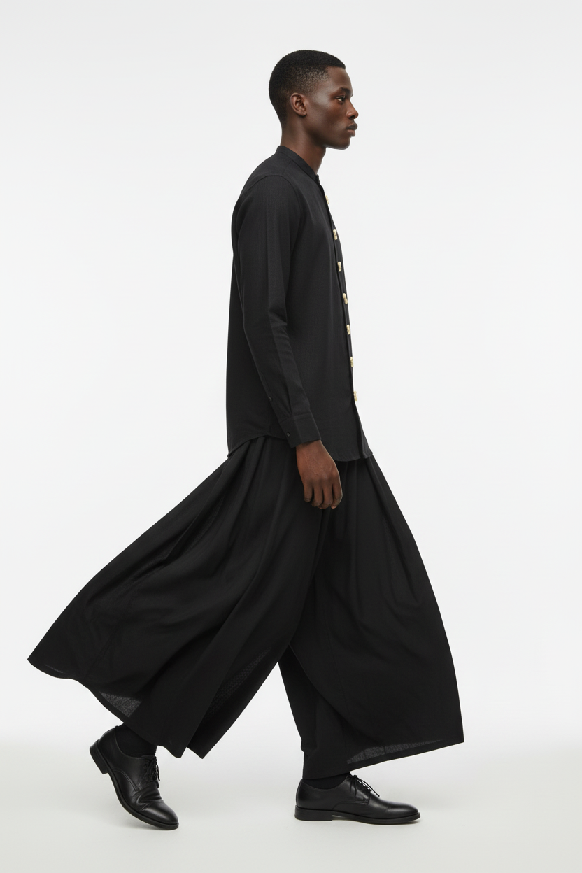 2-piece outfit side view - showing drape and movement