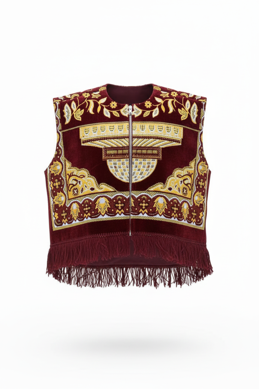 3D Render – Burgundy Embroidered Vest Jacket