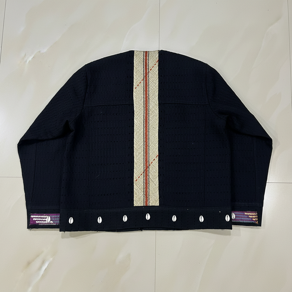 Black jacket - back view showing woven stripe