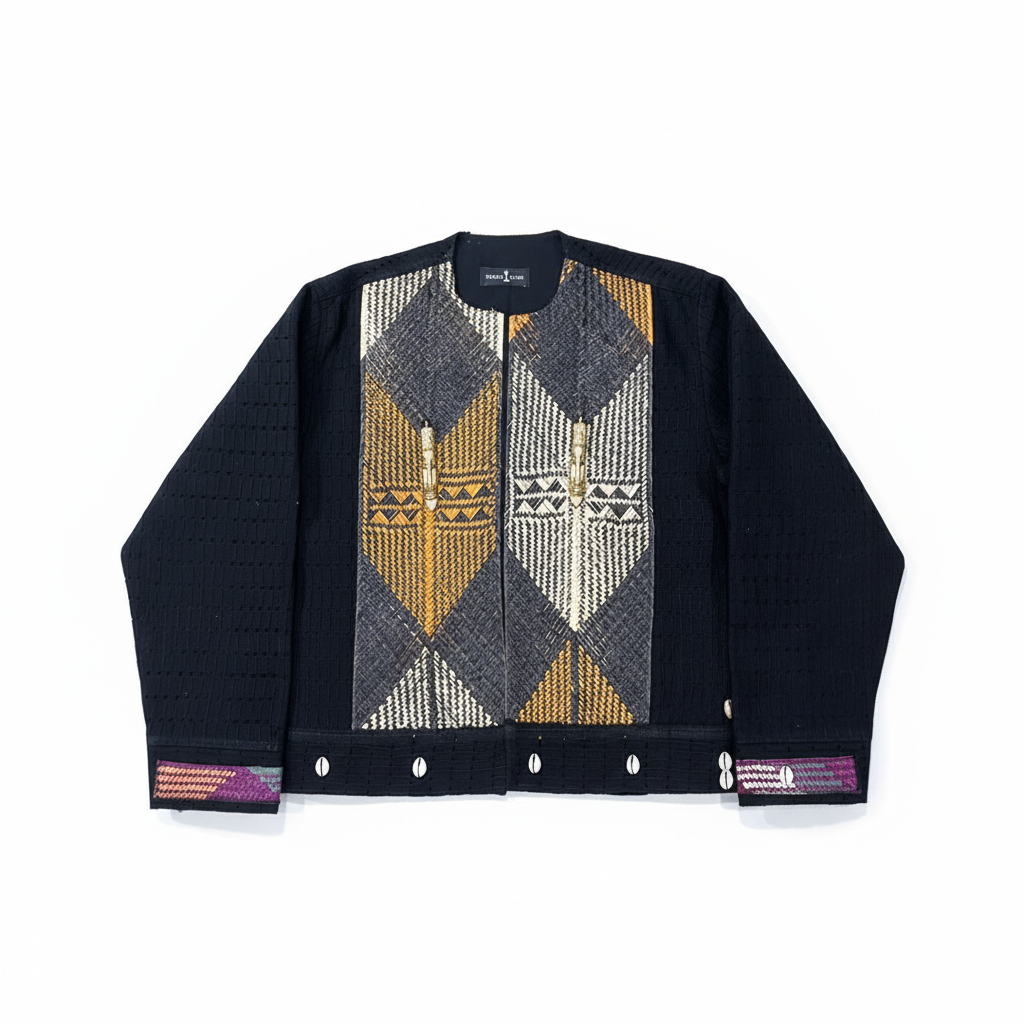 Black jacket with geometric panel - front product shot