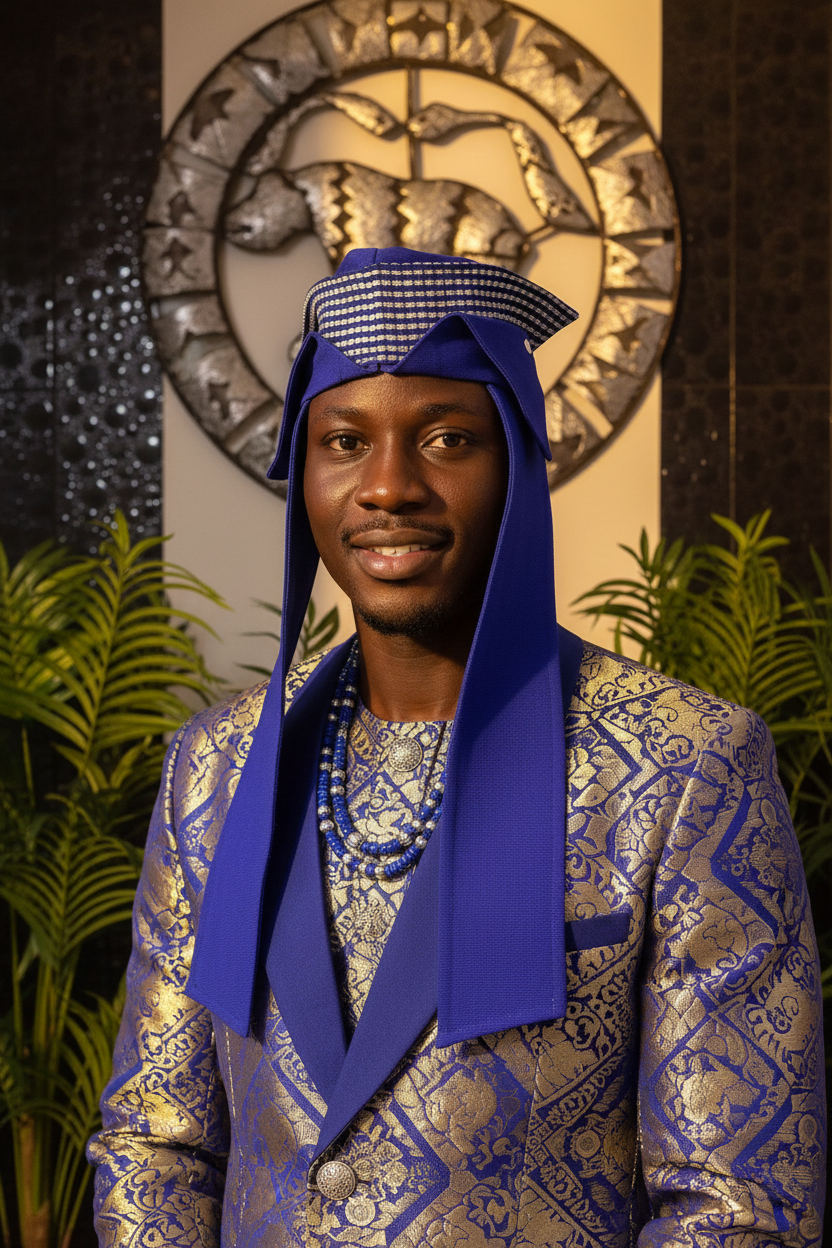 Black male model in blue cap - Afrocentric cultural style