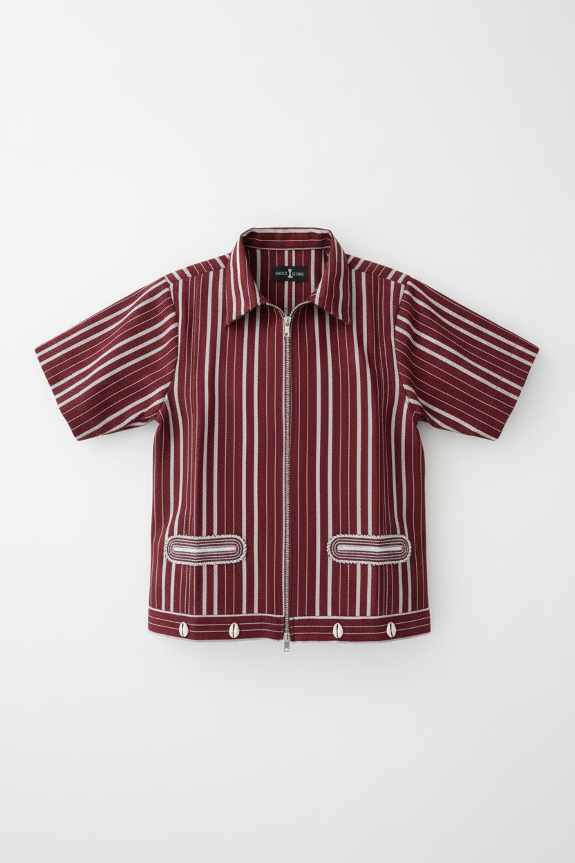Burgundy Asooke Zip Shirt – 3D Render