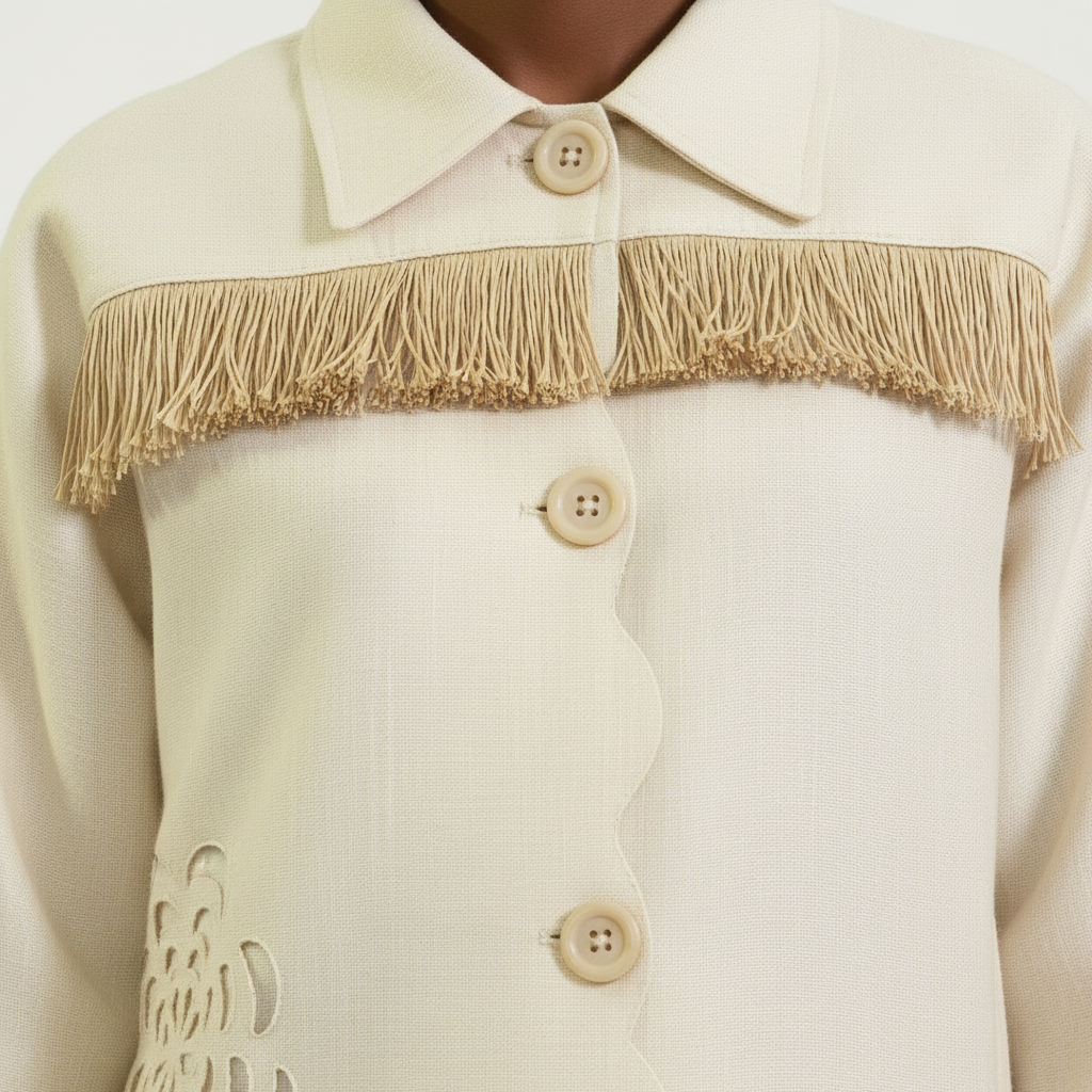 Cream Coat – Chest Fringe Detail
