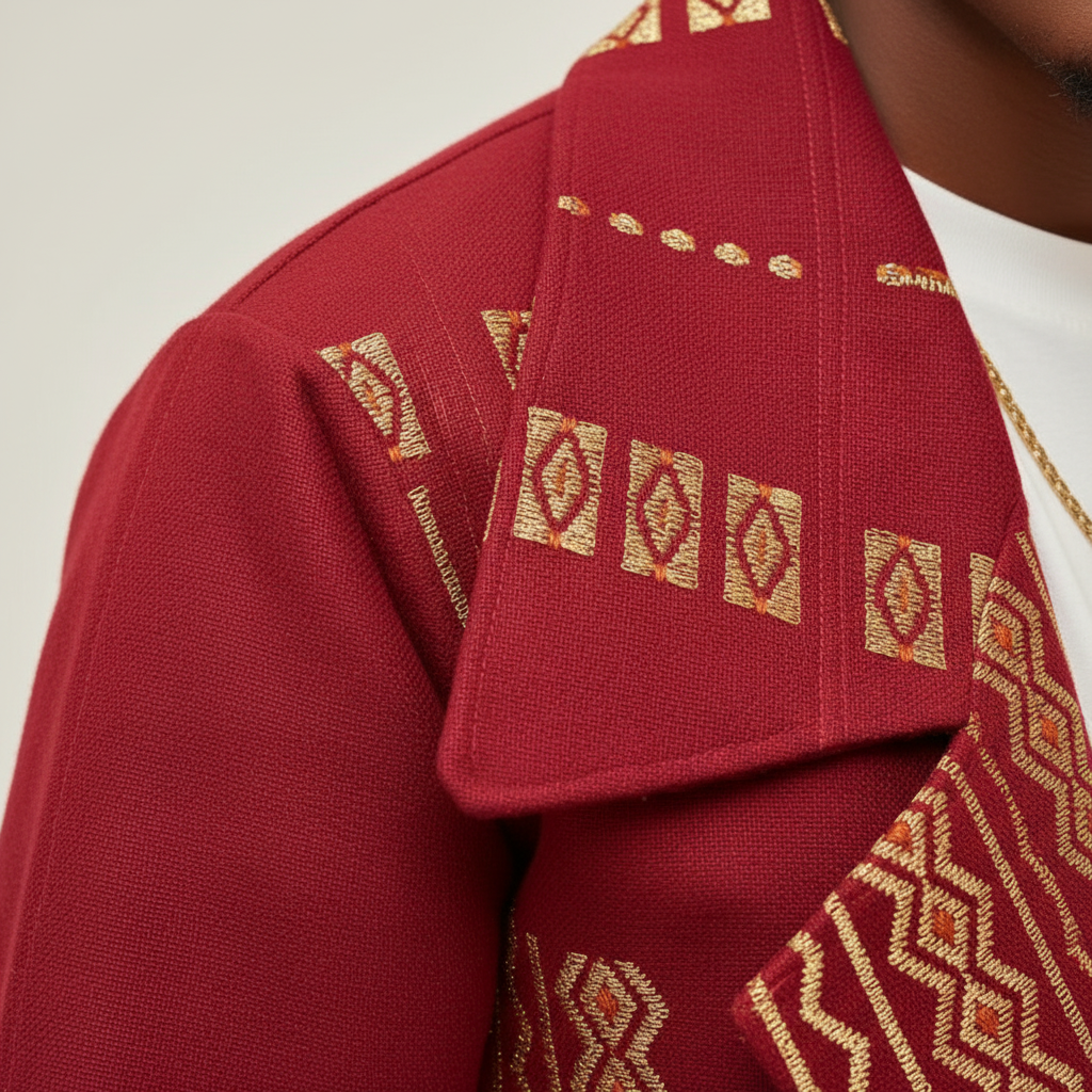 Crimson Jacket – Chest Embroidery Detail