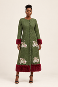 Green embroidered coat, studio product shoot