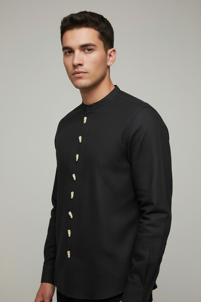 Linen 2piece with sculpture face buttons