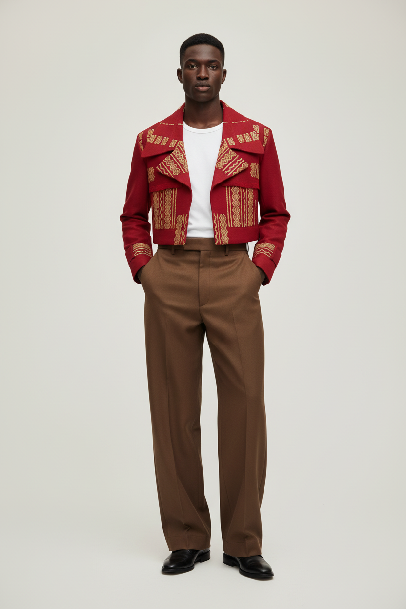 Model with Brown Wide-Leg Pants