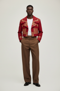 Model with Brown Wide-Leg Pants
