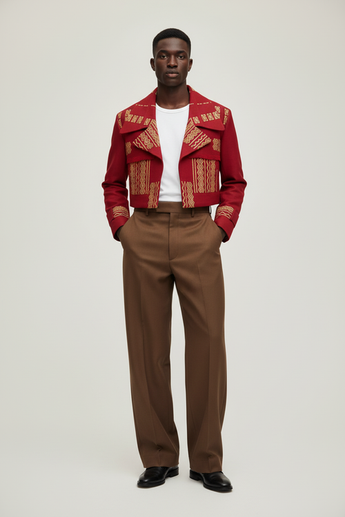 Model with Brown Wide-Leg Pants