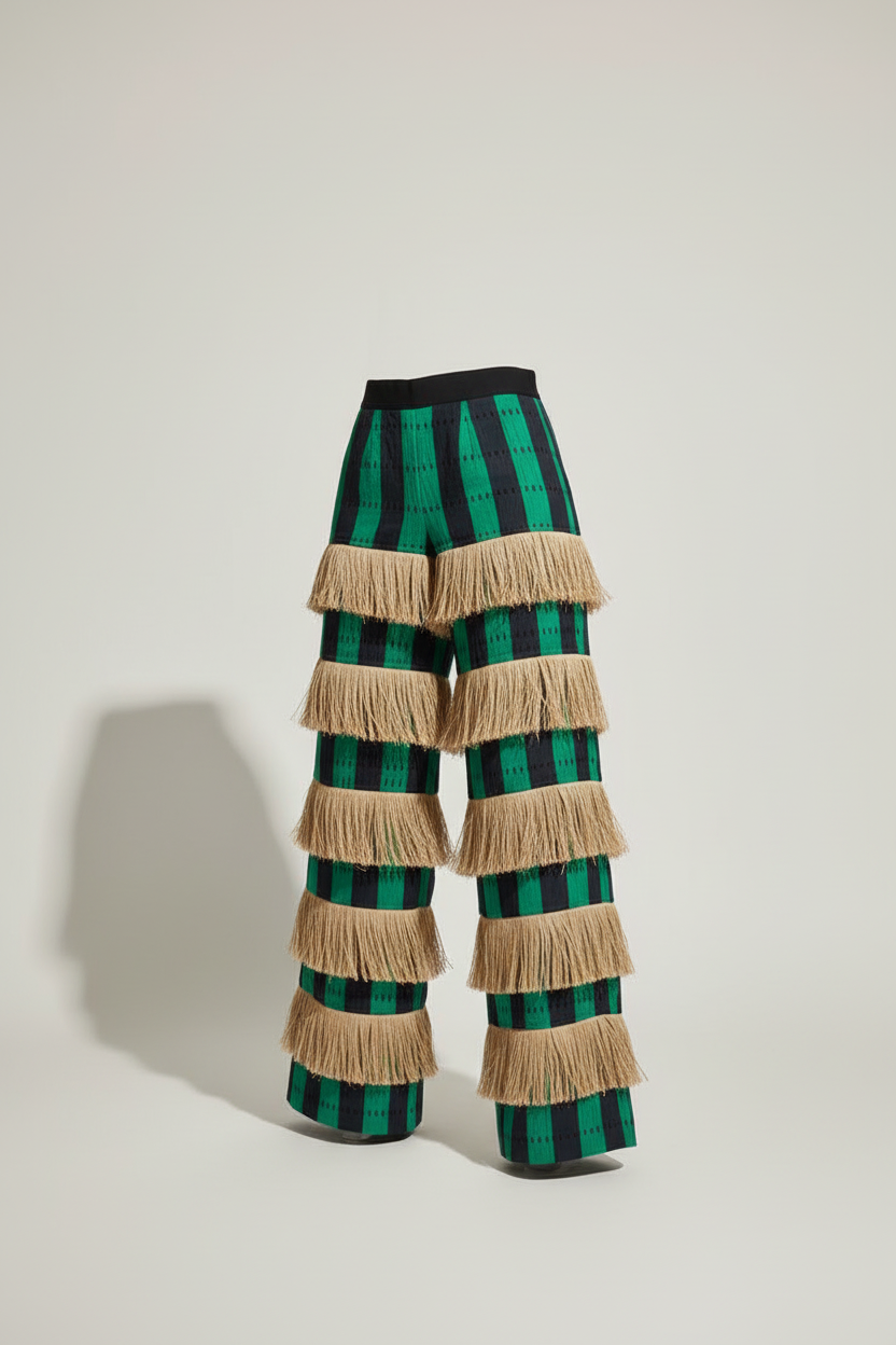 Raffia Fringe Pants – Ghost Three-Quarter Green