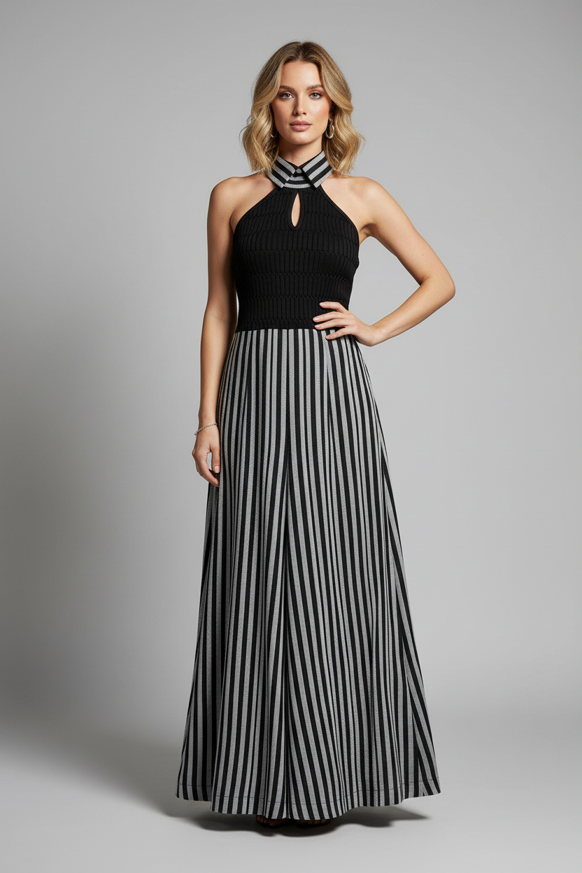 White model striped dress - front